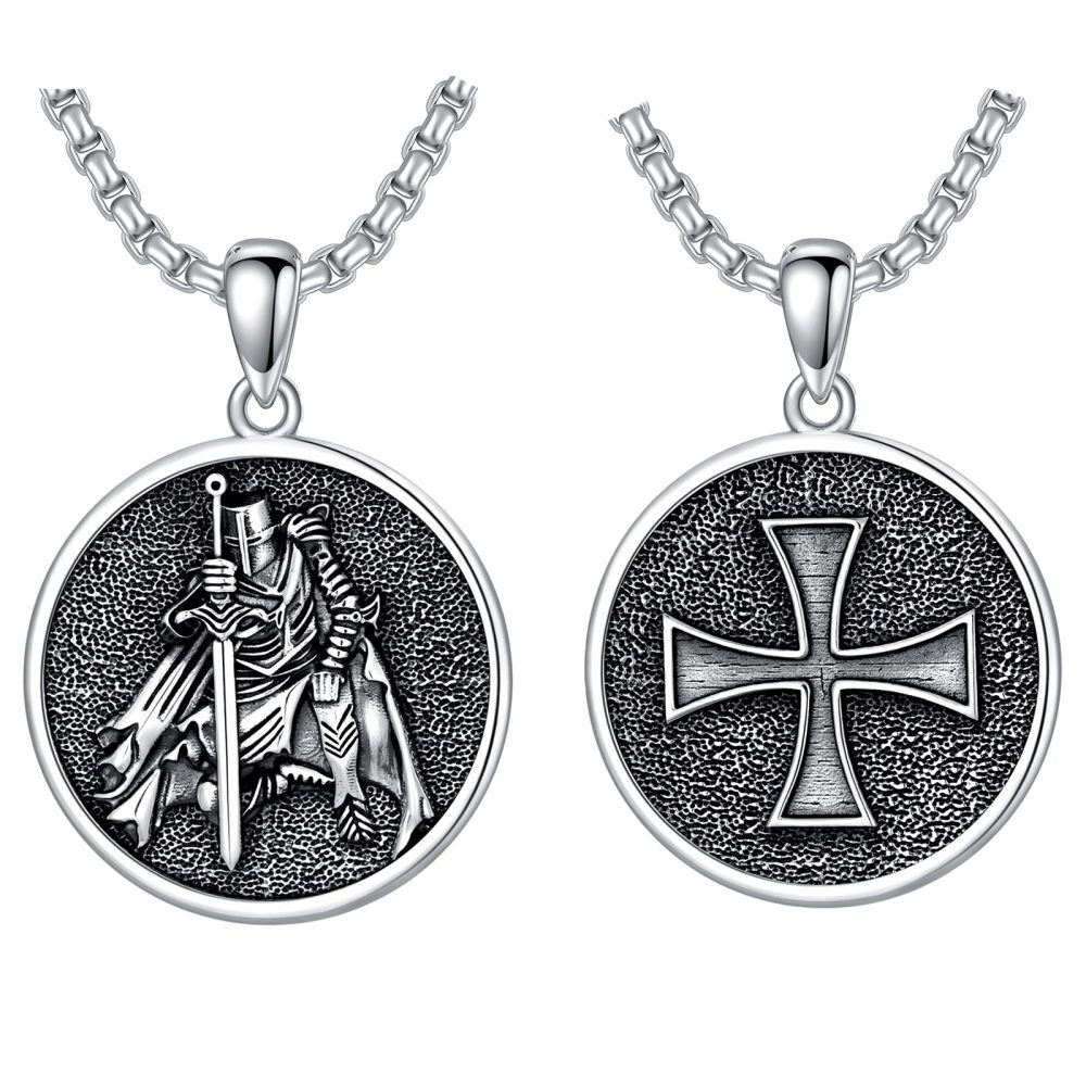 Collier en argent sterling et rhodium noir avec pendentif en forme de pièce de monnaie des-3
