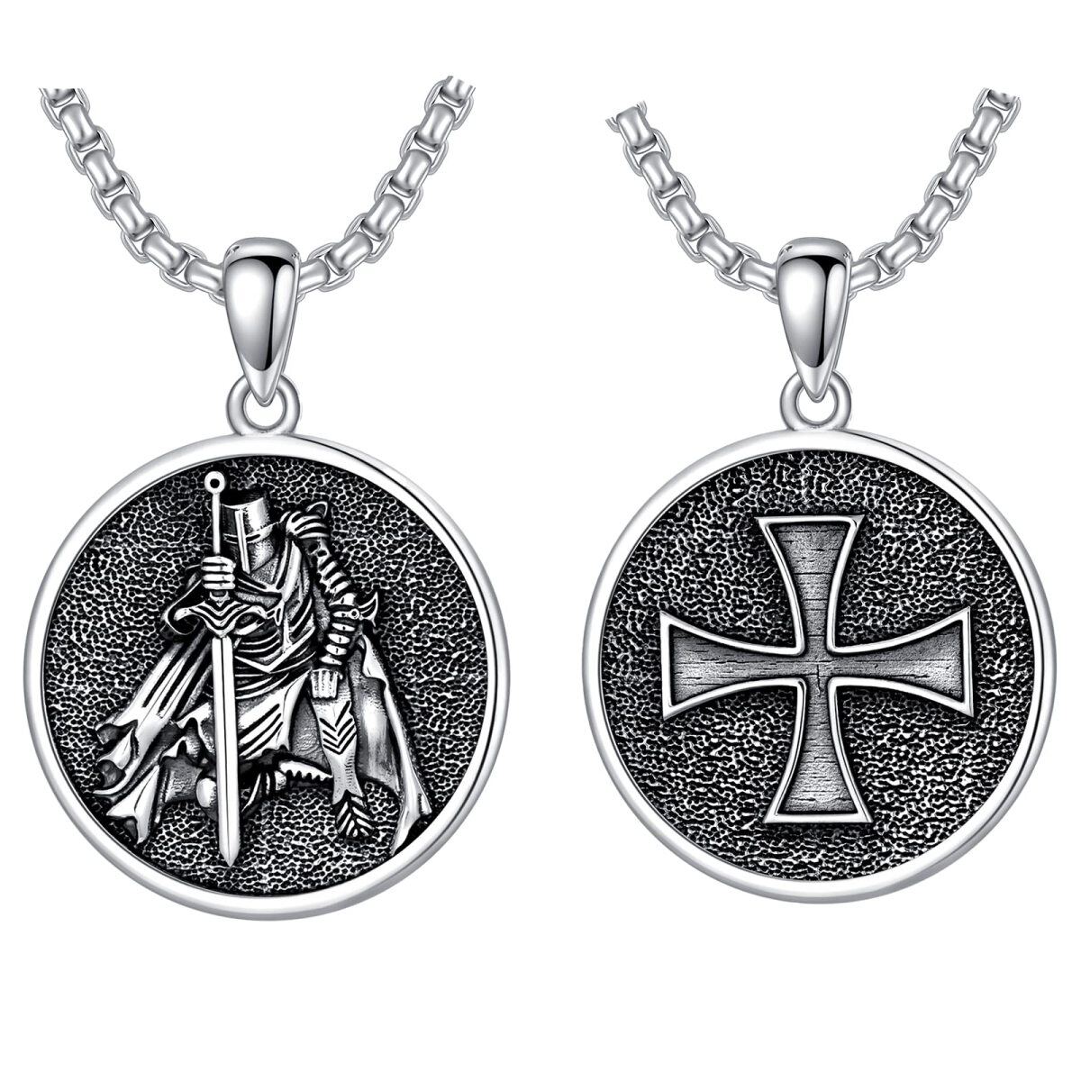 Sterling Silver with Black Rhodium Viking Rune Coin Pendant Necklace for Men-3