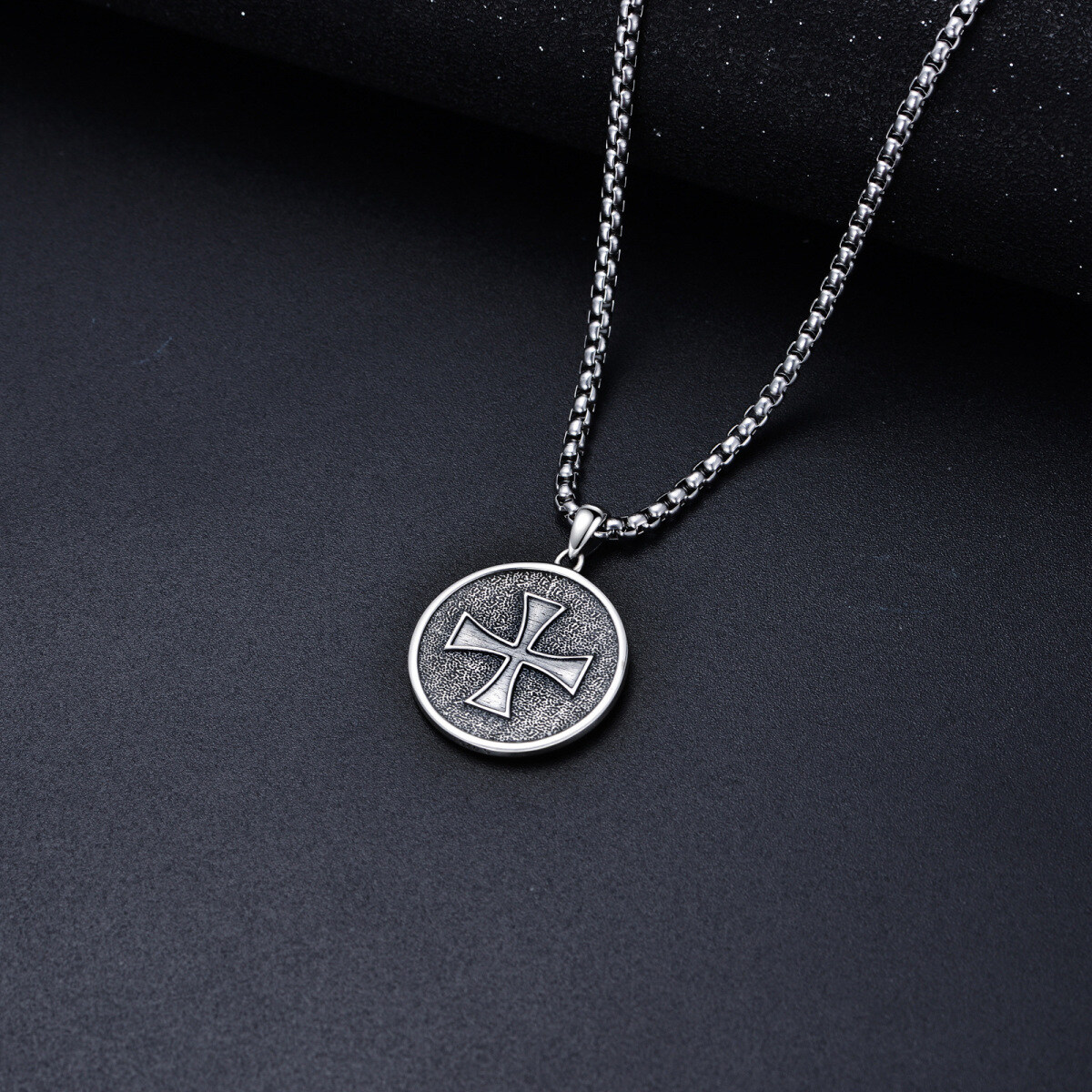 Sterling Silver with Black Rhodium Viking Rune Coin Pendant Necklace for Men-5