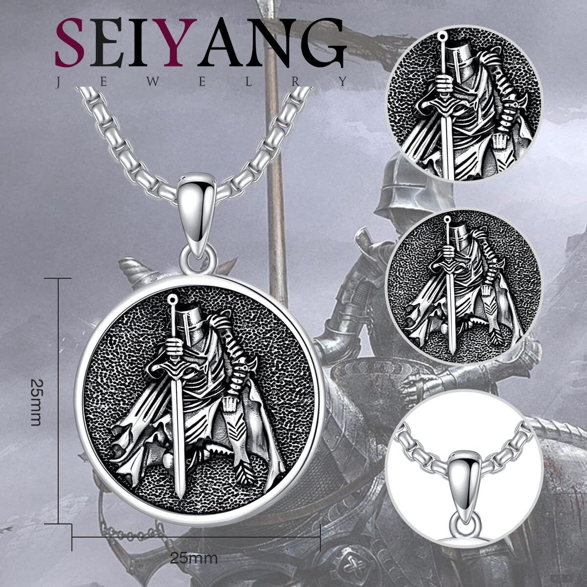 Sterling Silver with Black Rhodium Viking Rune Coin Pendant Necklace for Men-7