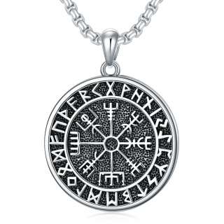 Sterling Silver with Black Rhodium Viking Rune Pendant Necklace for Men-13