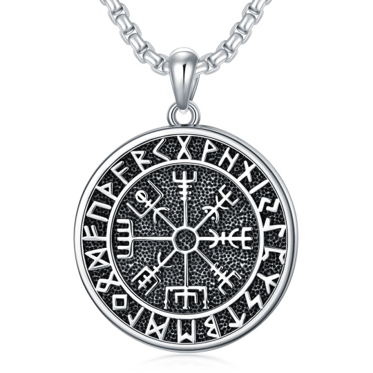 Sterling Silver with Black Rhodium Viking Rune Pendant Necklace for Men