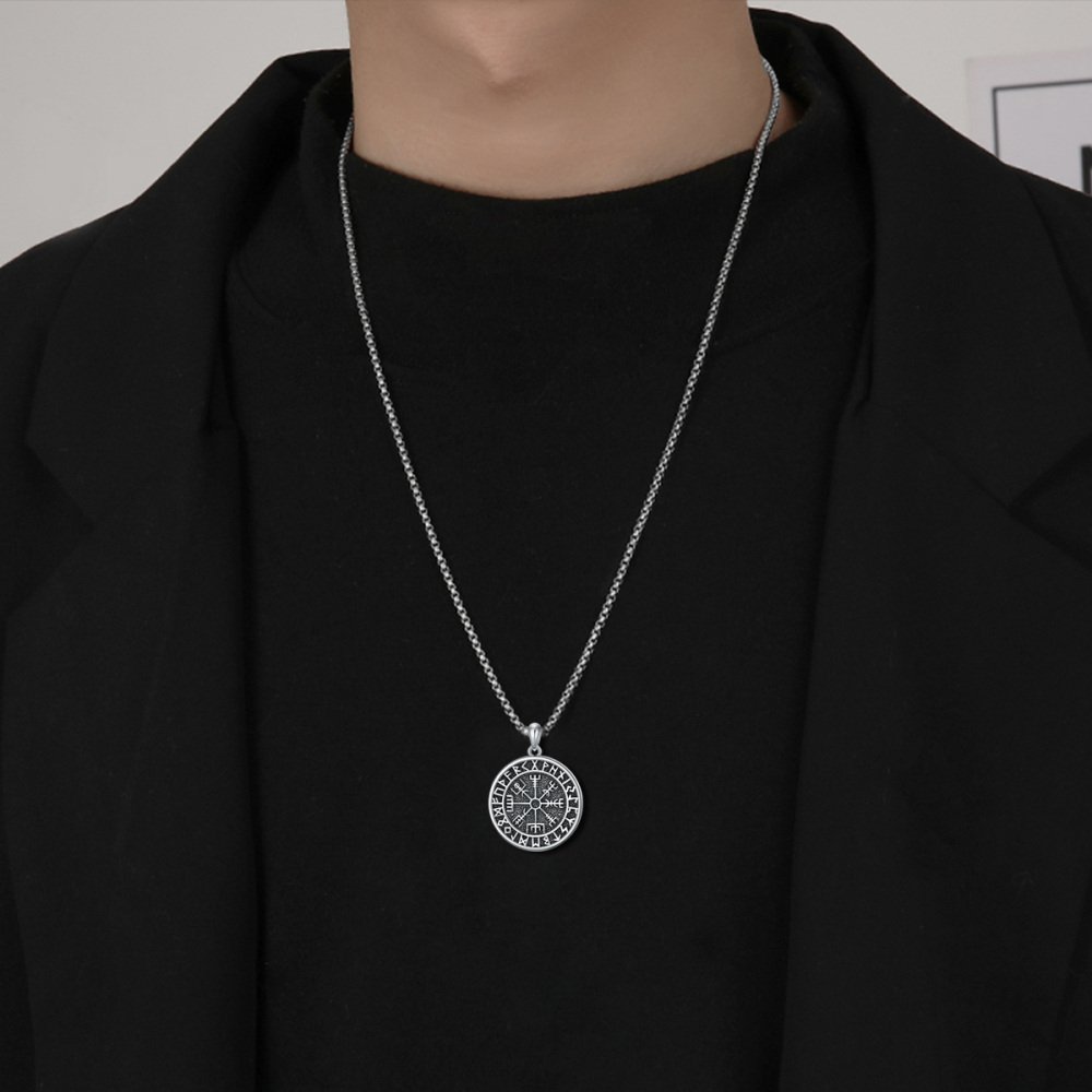 Sterling Silber mit schwarzem Rhodium Wikinger Runen Anhänger Halskette für Männer-2