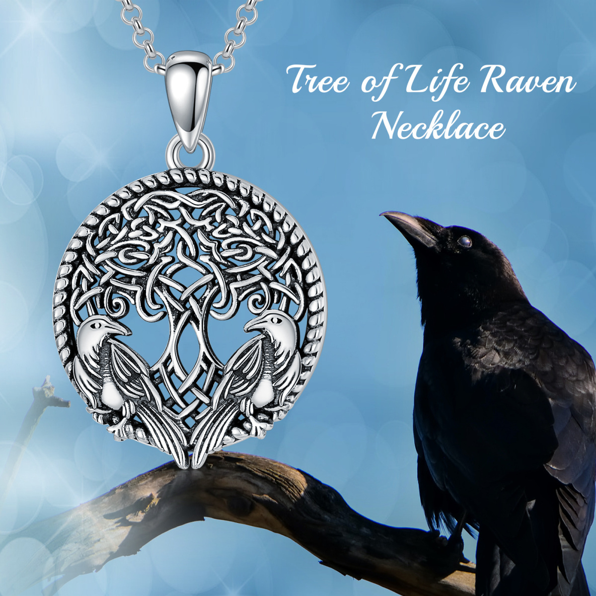 Collier en argent sterling avec pendentif arbre de vie rond plaqué noir-3