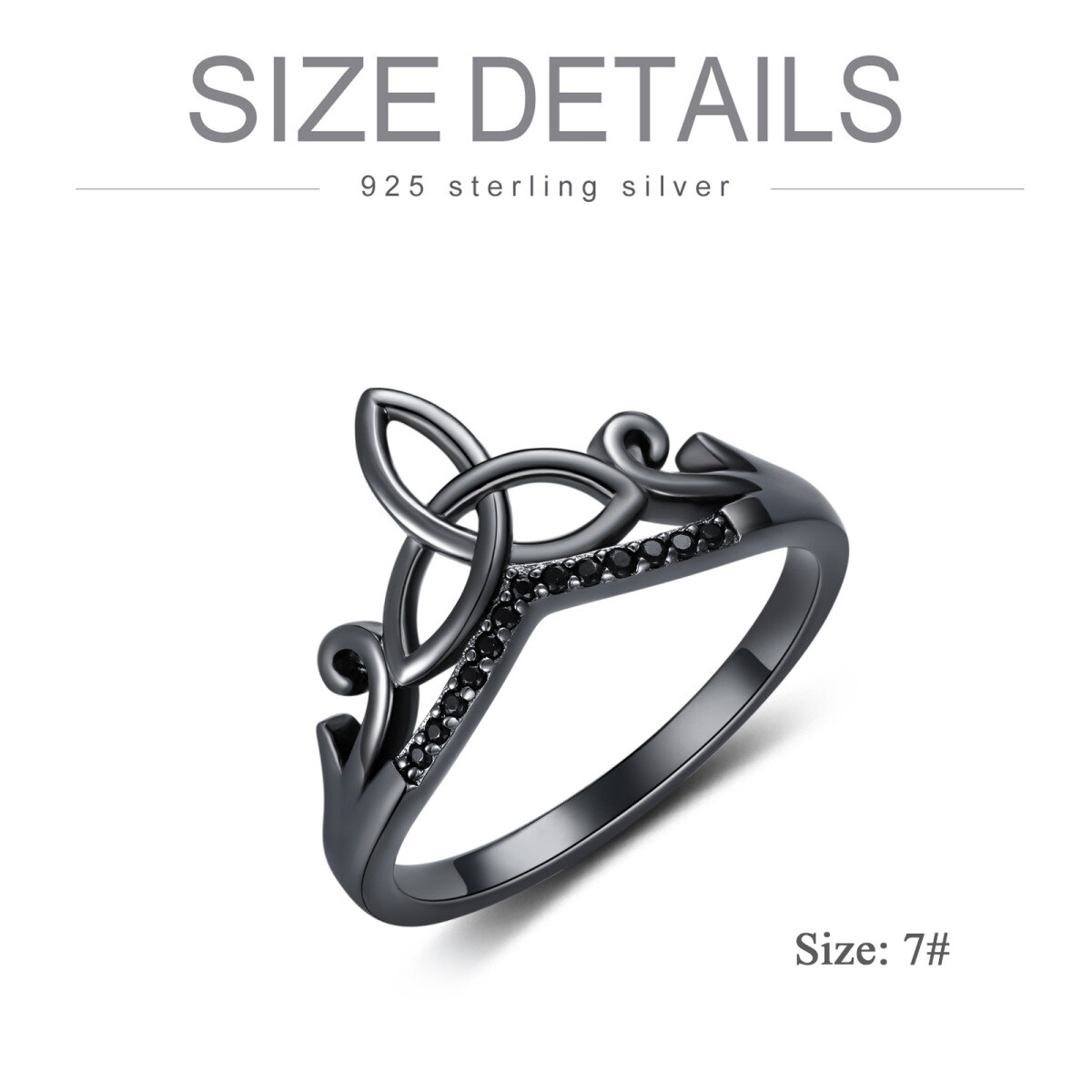 Keltischer Knotenring aus Sterlingsilber mit schwarzem, rundem Zirkonia-5