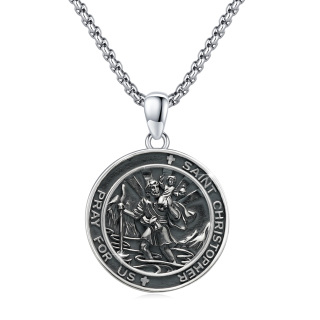 Sterling Silver Black St. Christopher Pendant Necklace for Men-35