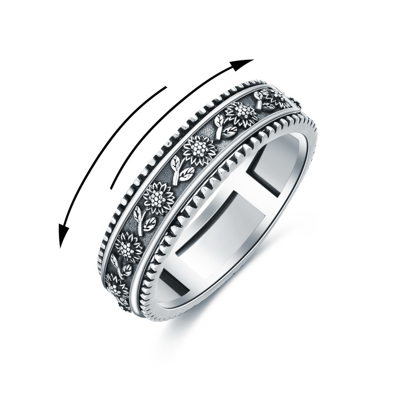 Sterling Silver Sunflower Spinner Ring-16
