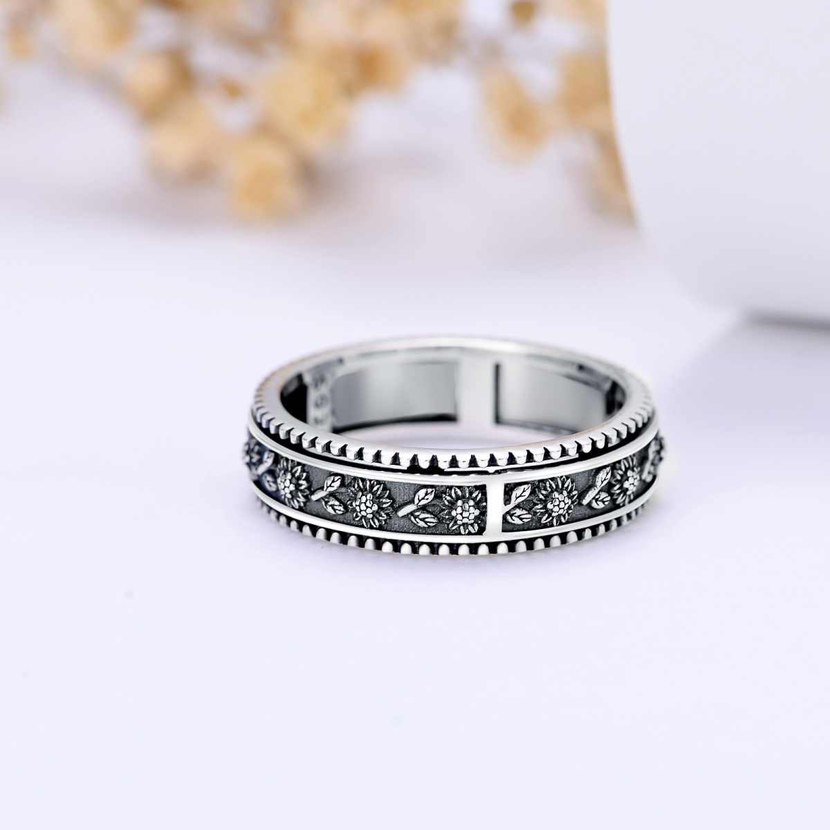 Sterling Silver Sunflower Spinner Ring-3