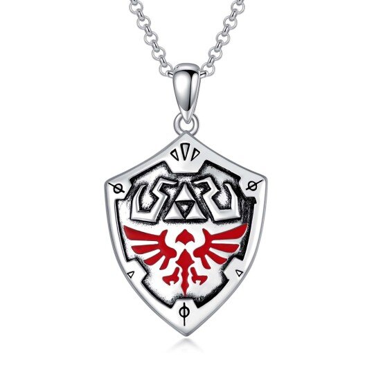 Sterling Silver with Black Plated Triforce Pendant Necklace for Men