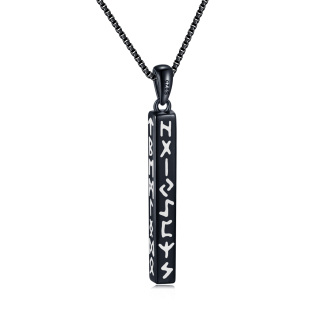 Sterling Silver with Black Plated Viking Rune Bar Necklace-35