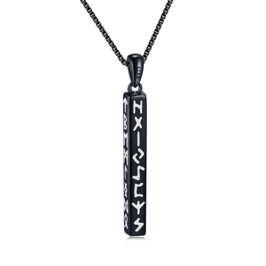 Collana a barre in argento sterling e placcato nero con rune vichinghe