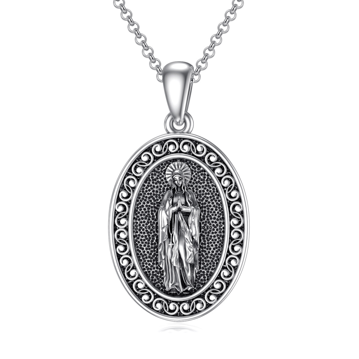 Collana con ciondolo della Vergine Maria in argento sterling placcato nero-1