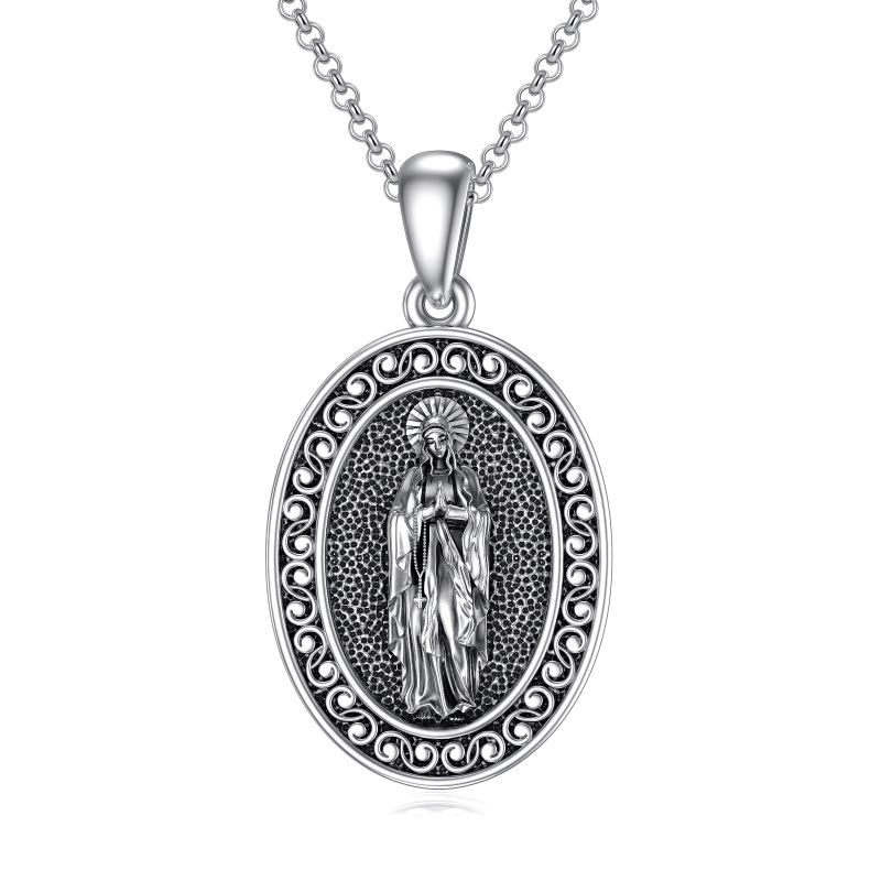 Collier pendentif Vierge Marie en argent sterling plaqué noir-2
