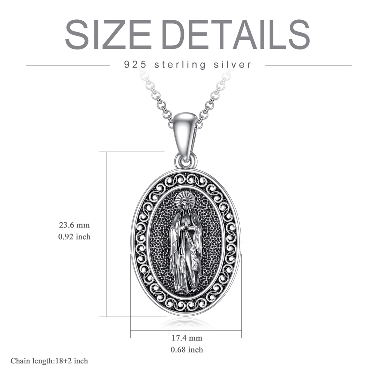 Collana con ciondolo della Vergine Maria in argento sterling placcato nero-6