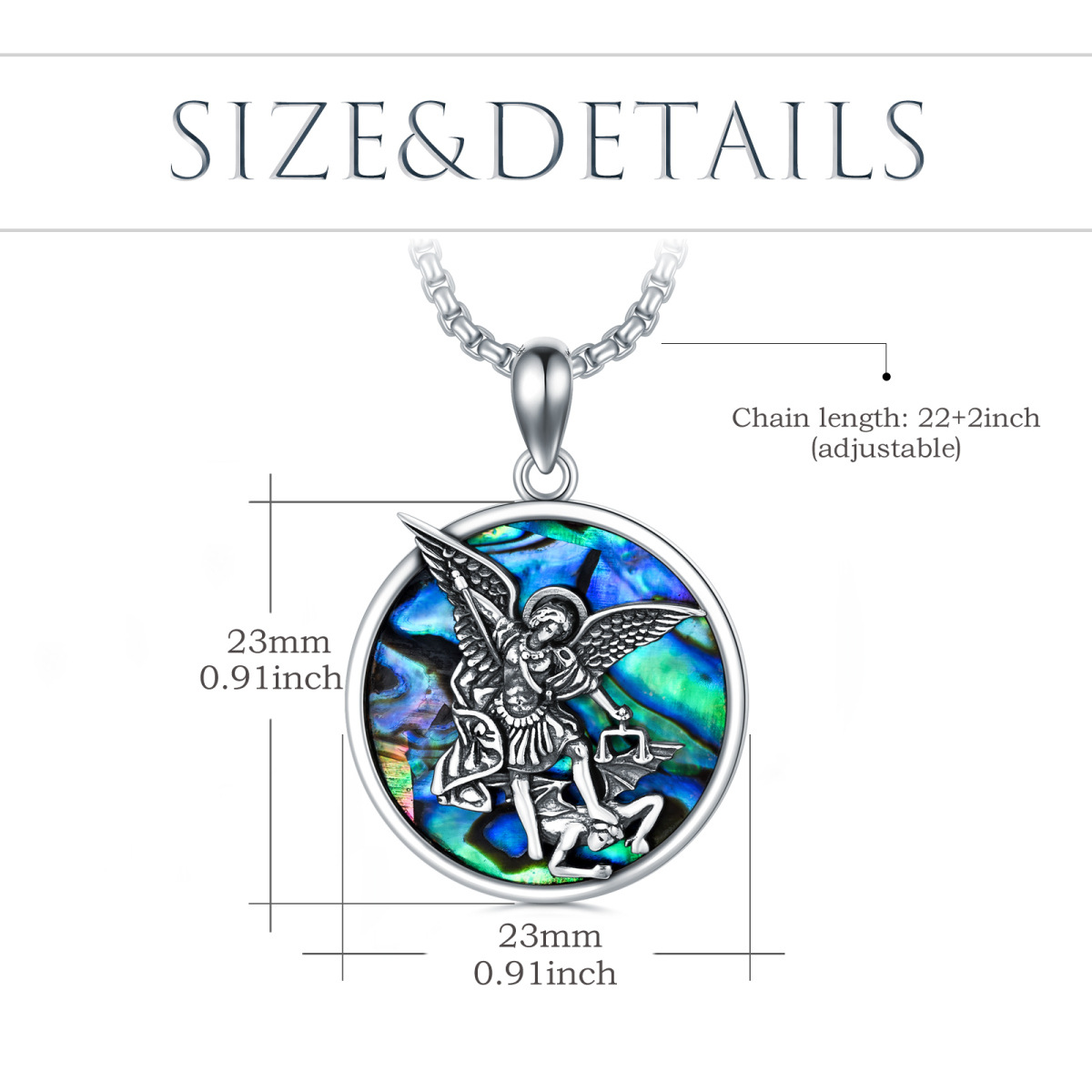 Sterling Silber Blau Abalone Shellfish Saint Michael Anhänger Halskette-6