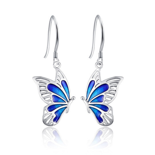 Orecchini pendenti a farfalla blu in argento sterling per donne e ragazze