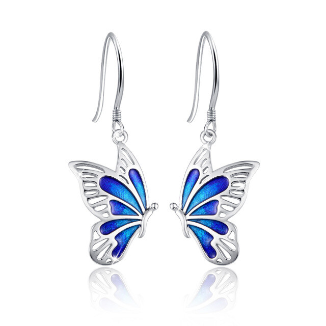 Pendientes colgantes de mariposa azul en plata de ley para mujeres y niñas-1