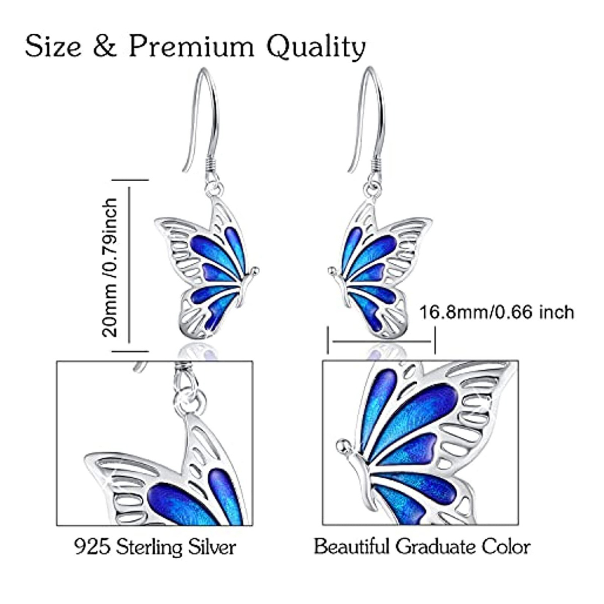 Sterling Silver Blue Butterfly Drop Earrings for Women Girls-5