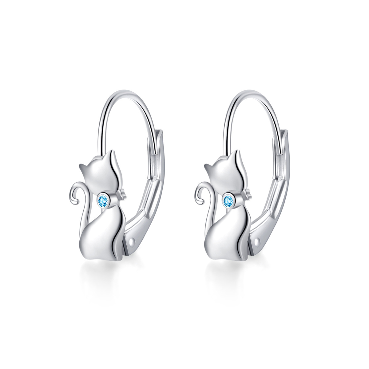 Boucles d'oreilles à levier en argent sterling avec zircone cubique bleue pour femmes et filles-1