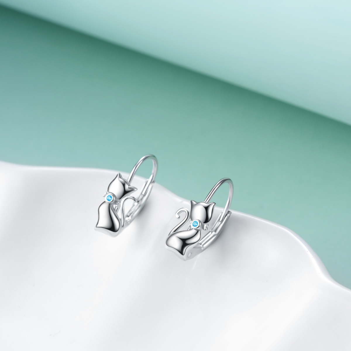 Boucles d'oreilles à levier en argent sterling avec zircone cubique bleue pour femmes et filles-3