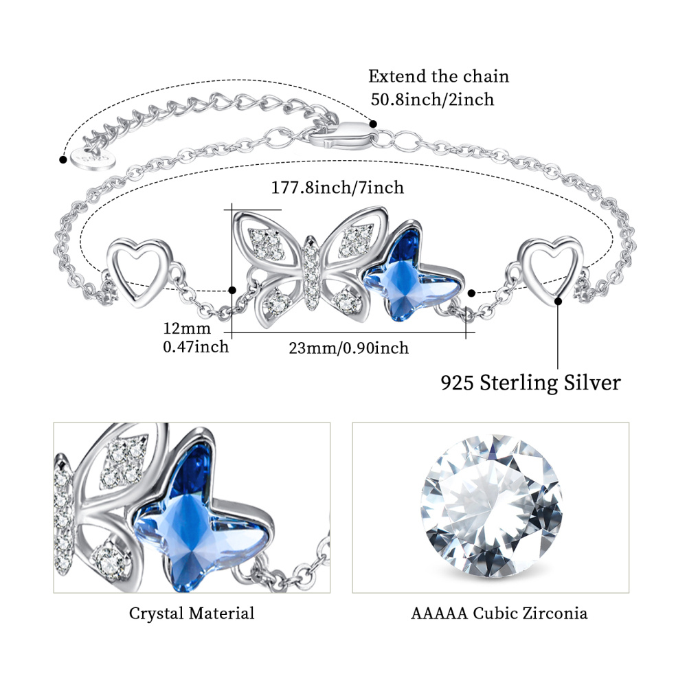 Bracelet en argent sterling avec pendentif papillon et coeur en cristal bleu-5