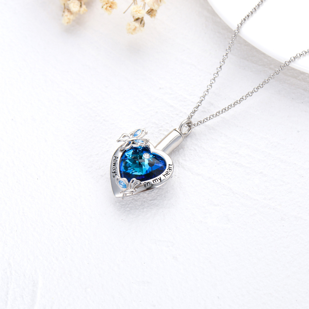 Collier en argent sterling avec urne papillon en cristal bleu pour cendres avec salle gravée-3