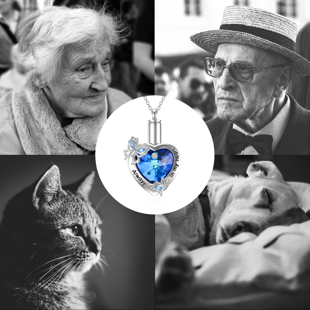 Collier en argent sterling avec urne papillon en cristal bleu pour cendres avec salle gravée-6