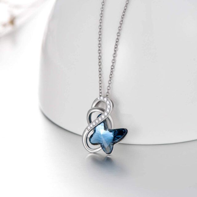 Sterling Silver Blue Crystal Butterfly Infinity Symbol Pendant Necklace for Women-3