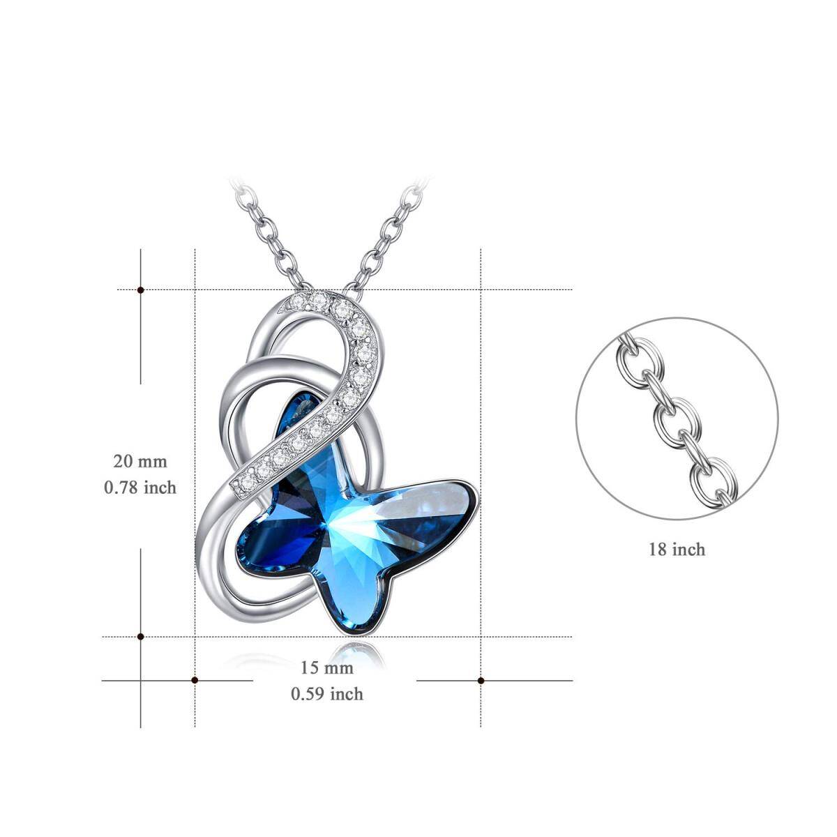 Collier avec pendentif en argent sterling et cristal bleu avec symbole de l'infini et papillon pour femme-5