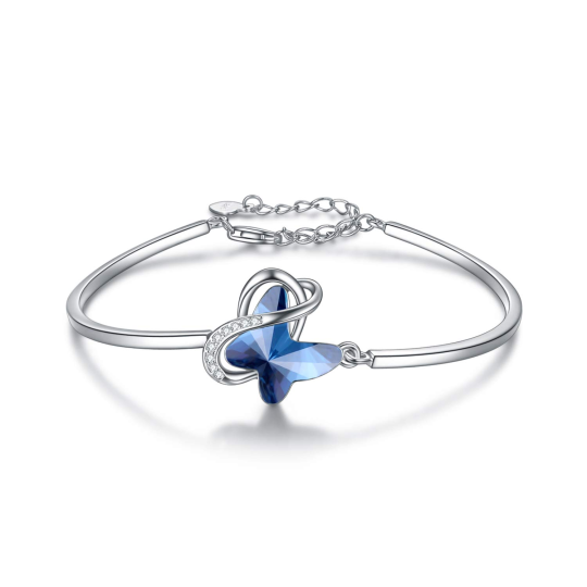 Sterling Silver Blue Crystal Butterfly Pendant Bangle for Women Girls-1