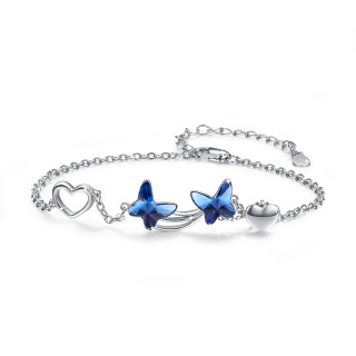 Sterling Silver Blue Crystal Butterfly Star & Heart Charm Bracelet-43