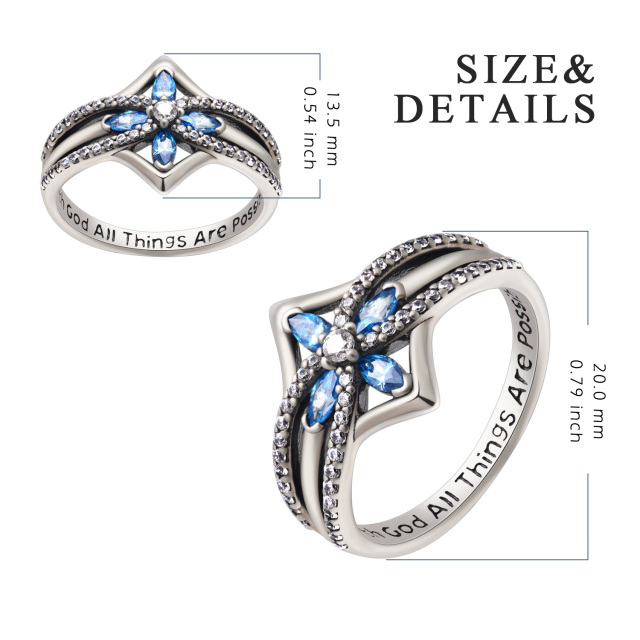 Bague en argent sterling avec croix en cristal bleu et Dieu, tout est possible pour femme-5