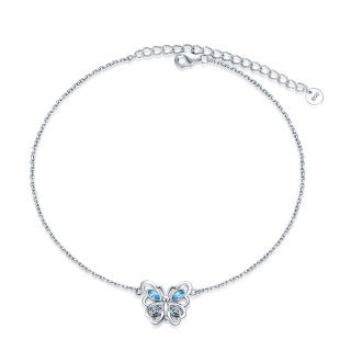 Sterling Silver Blue Crystal Hollow Butterfly Anklet Elegantly for Women-57