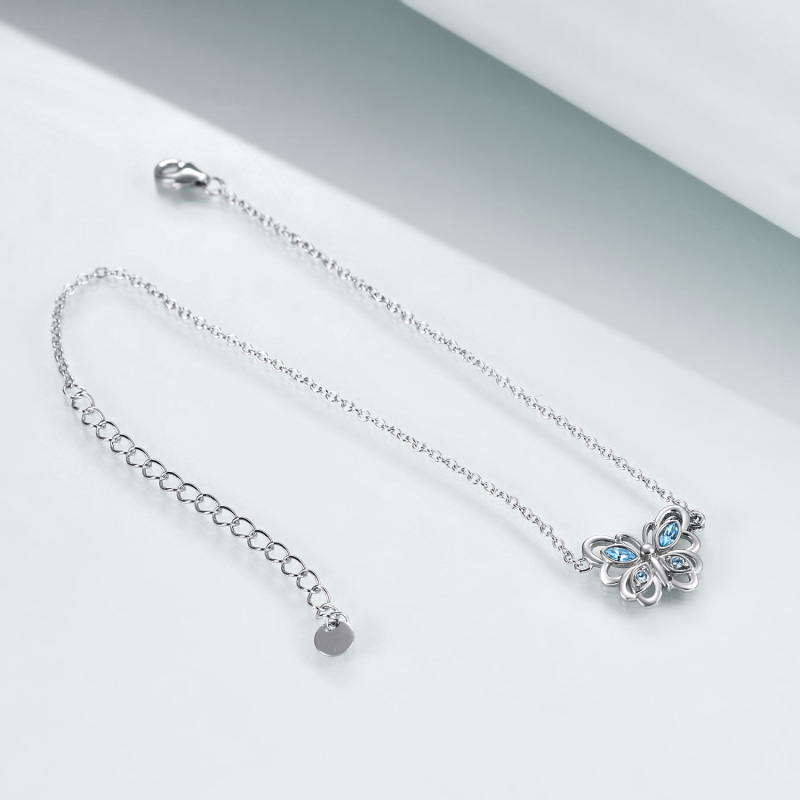 Fußkettchen aus Sterlingsilber mit blauem Kristall und hohlem Schmetterling, elegant für Damen-3
