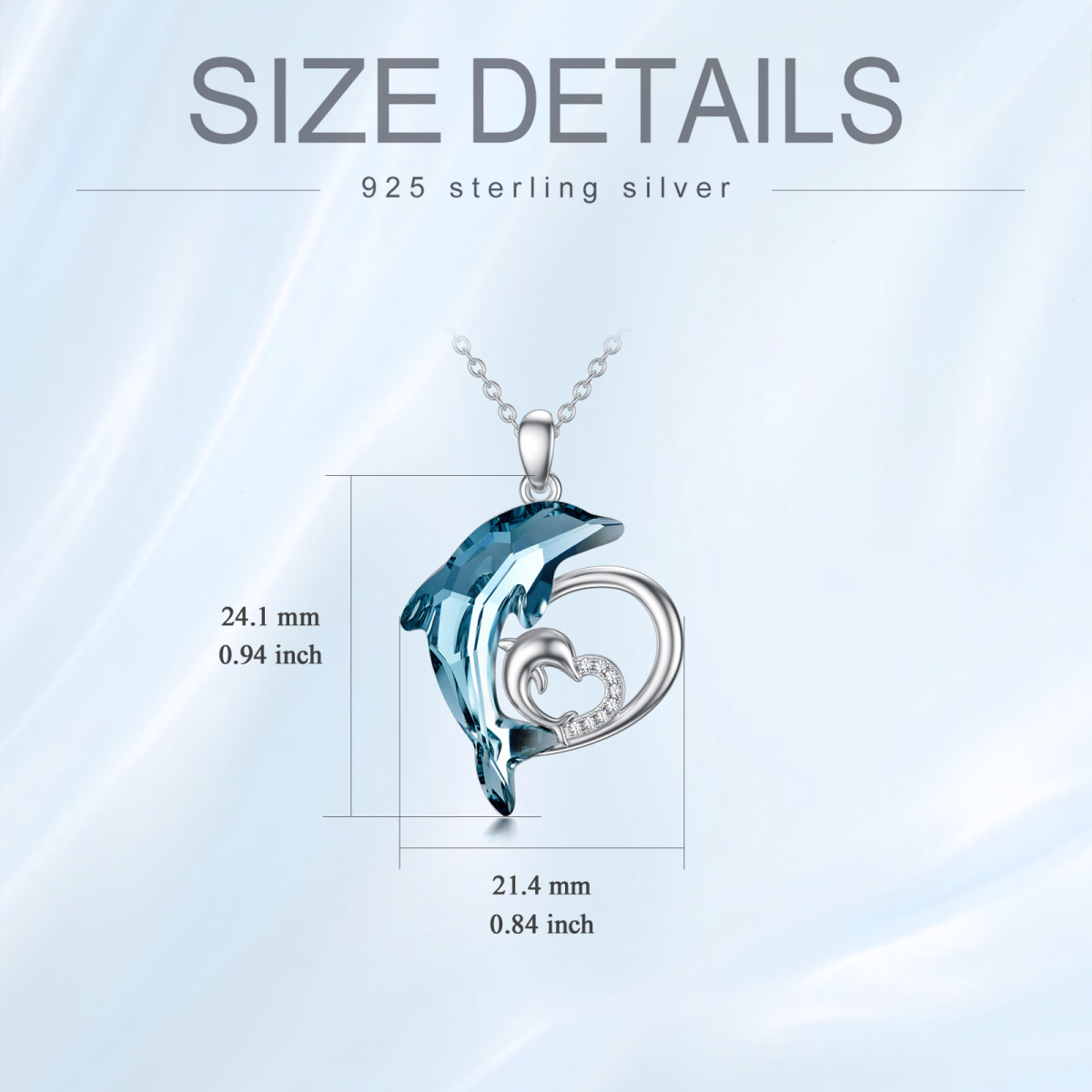 Sterling zilveren blauwe kristal mama dolfijn & baby hart hanger ketting-6