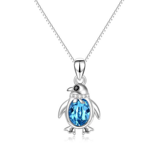 Plata de Ley Azul Cristal Pingüino Colgante Collar Regalo Para Niña