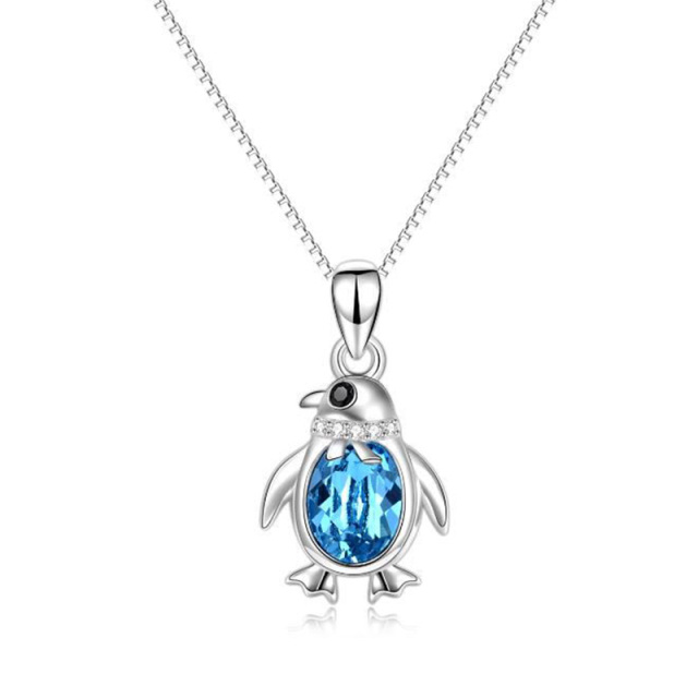 Sterling Silver Blue Crystal Penguin Pendant Necklace Gift For Girl-3