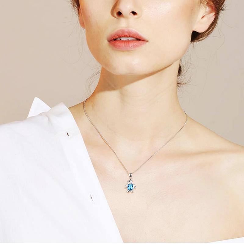 Sterling Silver Blue Crystal Penguin Pendant Necklace Gift For Girl-2