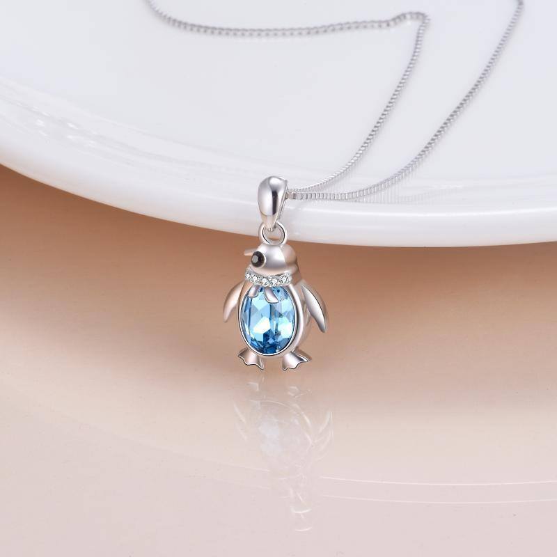 Sterling Silver Blue Crystal Penguin Pendant Necklace Gift For Girl-4