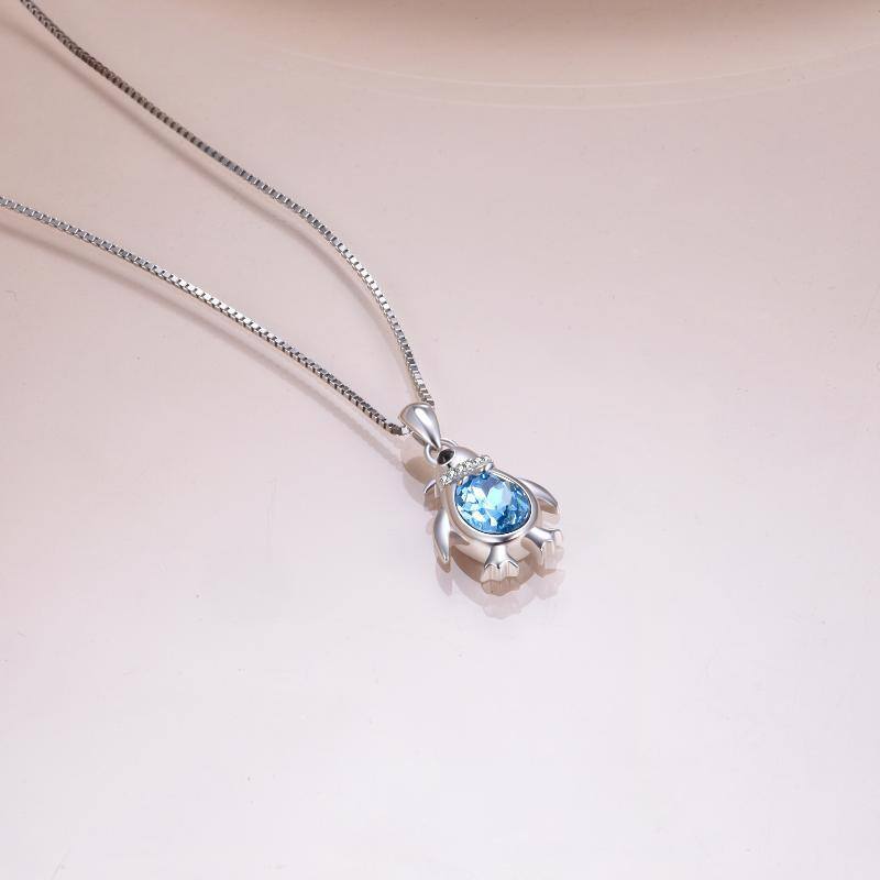 Sterling Silver Blue Crystal Penguin Pendant Necklace Gift For Girl-5