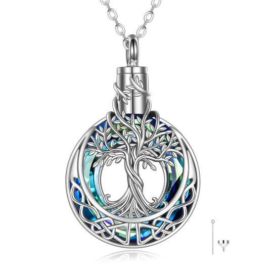 Collier d'urne pour cendres en argent sterling. cristal bleu. arbre de vie et nœud celtique