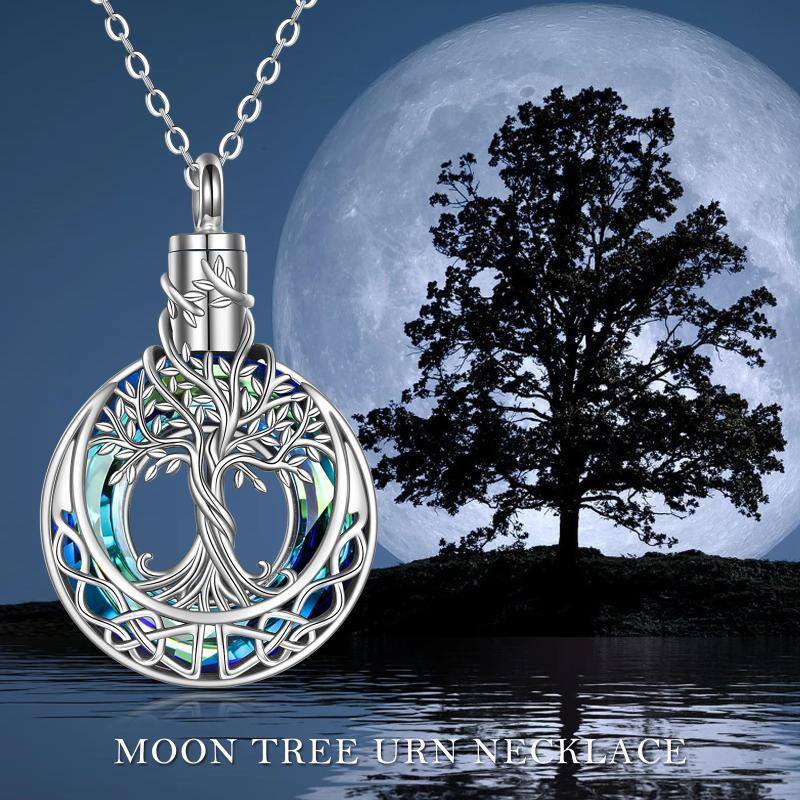 Collar de plata de ley con cristal azul Árbol de la vida y nudo celta para cenizas-3