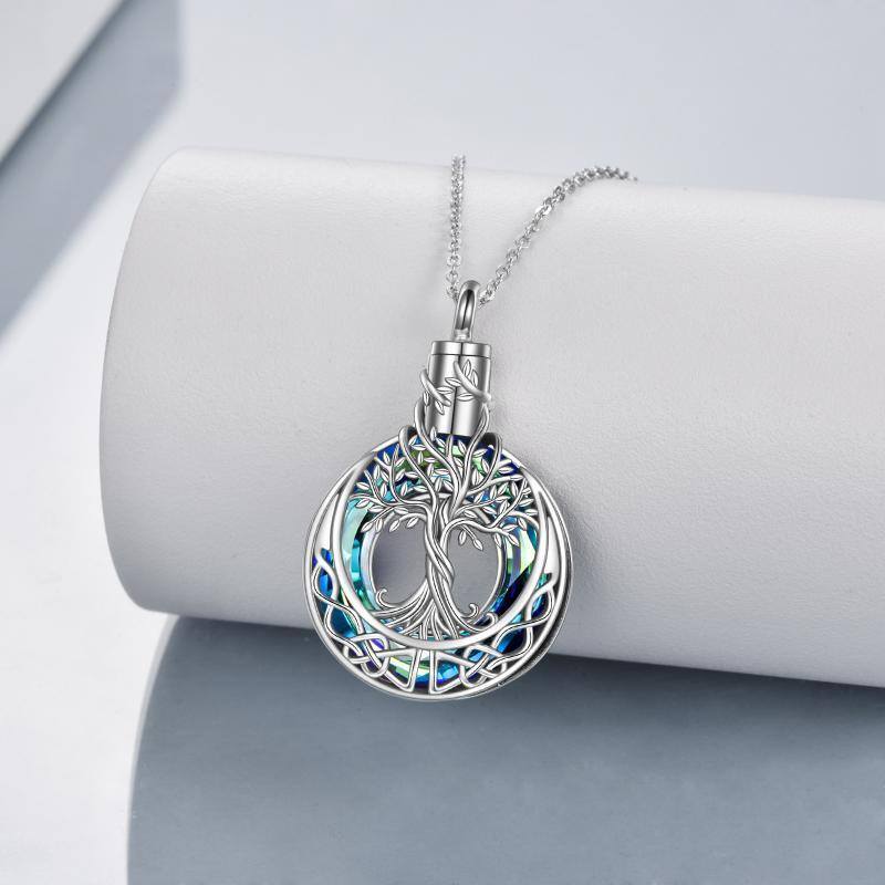 Collar de plata de ley con cristal azul Árbol de la vida y nudo celta para cenizas-4