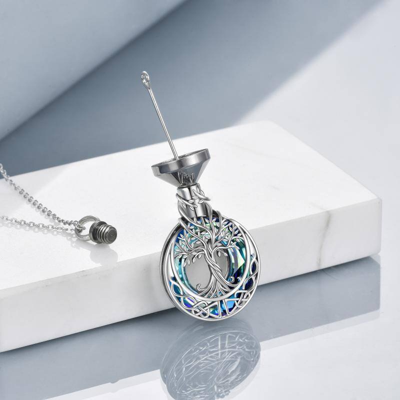 Collar de plata de ley con cristal azul Árbol de la vida y nudo celta para cenizas-5