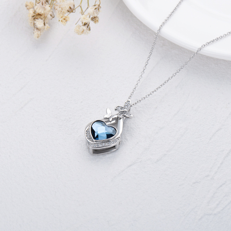 Sterling zilveren blauwe hart kristal vlinder en diamant vormige urnenketting voor as-4