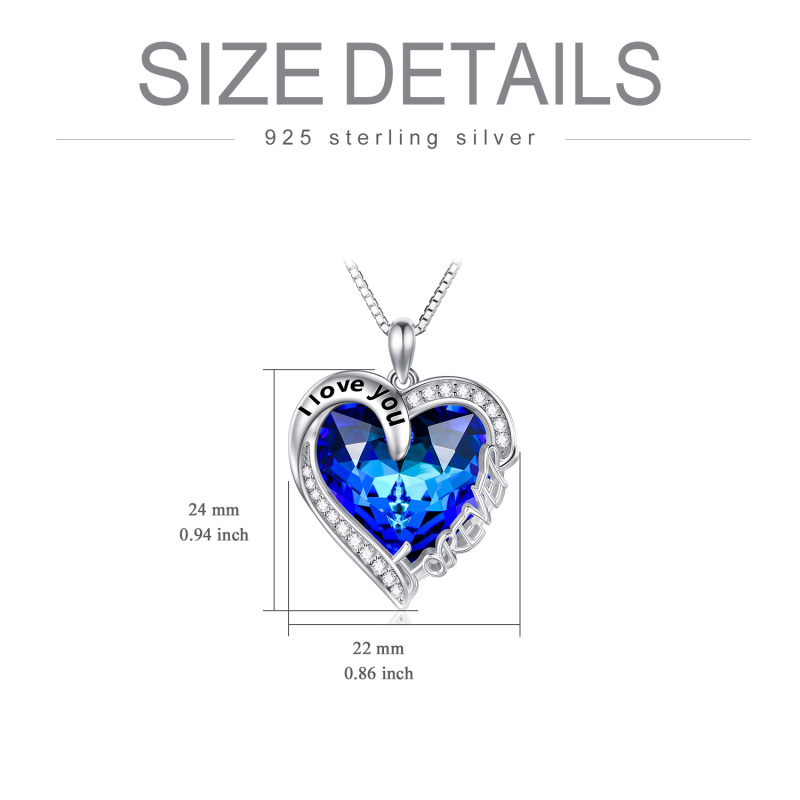 Sterling Silver Blue Heart Crystal Pendant Necklace Engraved I Love You Forever-5