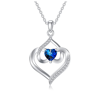 Sterling Silver Blue Cubic Zirconia Heart With Heart Necklace for Women-33