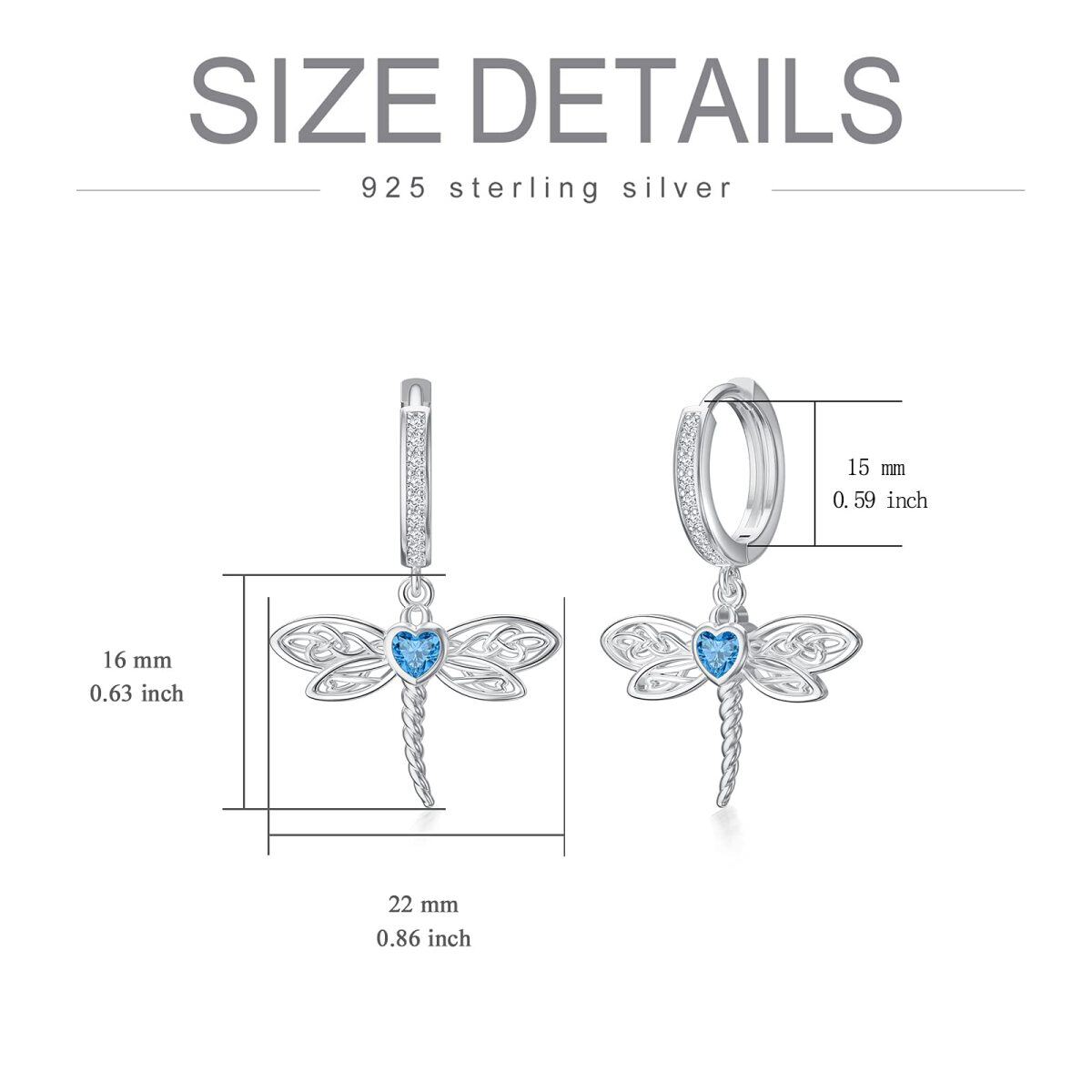 Sterling Silver Blue Heart Shaped Cubic Zirconia Dragonfly & Celtic Knot Drop Earrings-5