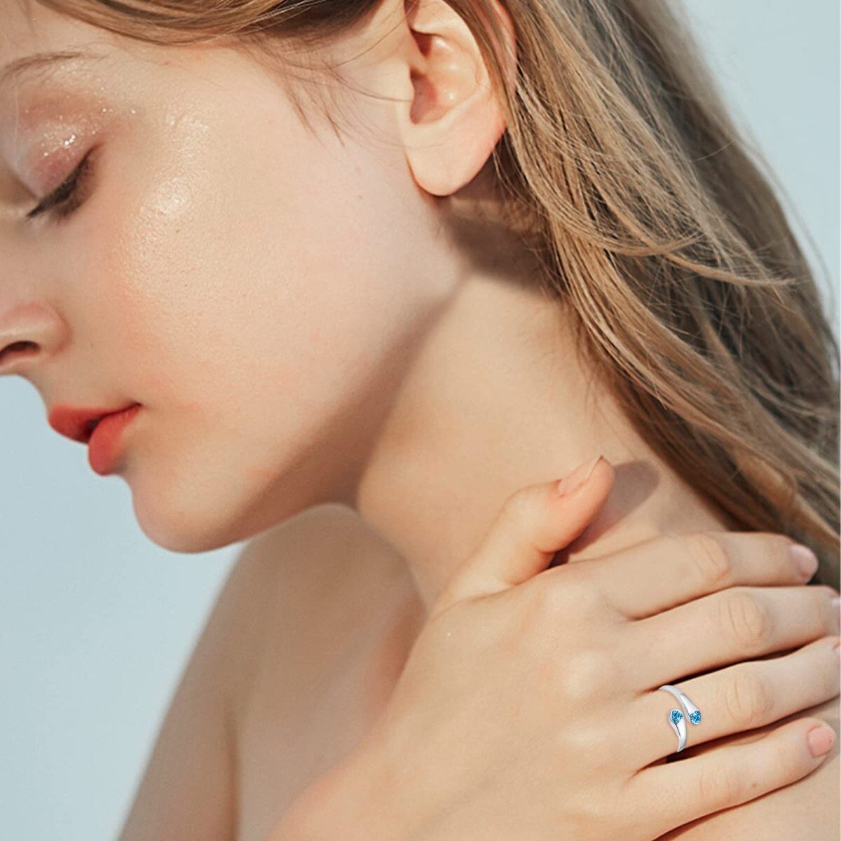 Offener Ring aus Sterlingsilber mit blauem Herz und Zirkonia in Tropfenform für Damen-2