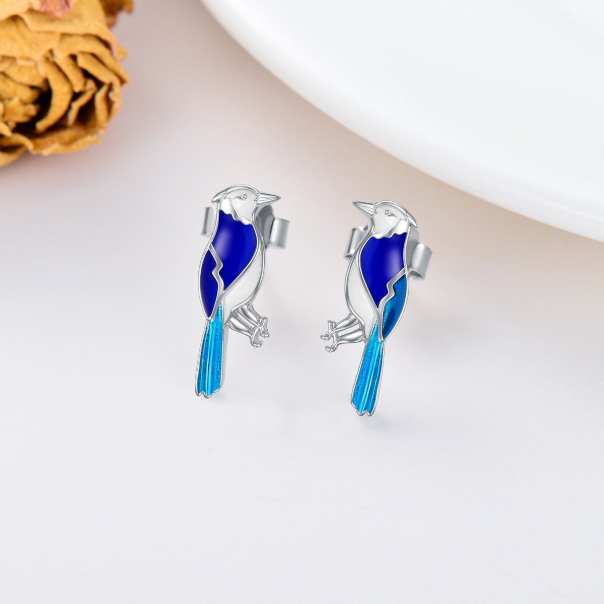 Pendientes de plata de ley Blue Jay-3